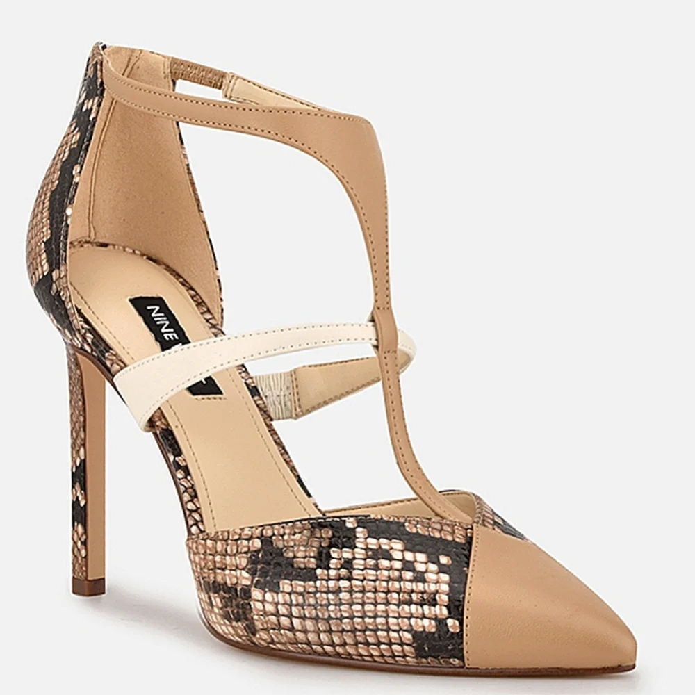 New w/Box Nine West T-Strap 03 Snakeskin Texture T-Strap Back Zip Stilleto Sz.8 - Picture 6 of 6